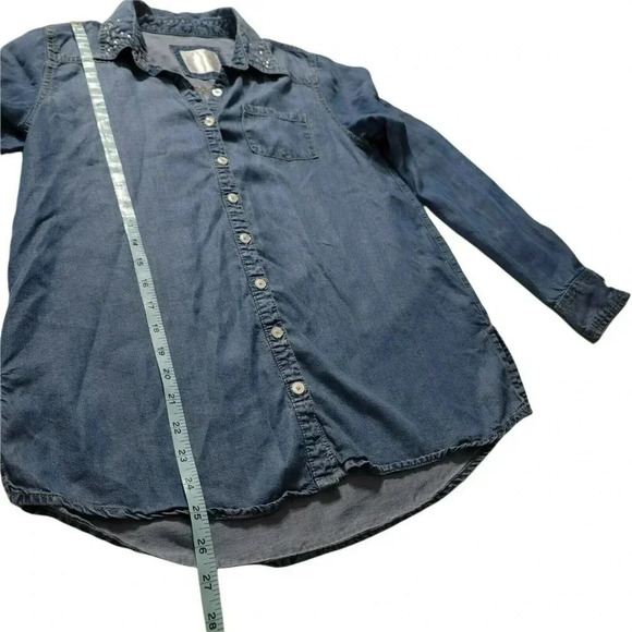 Justice Girls Top Denim Button Down Long Sleeve Shirt Rhinestone Sparkle Blue 14 - Picture 4 of 10